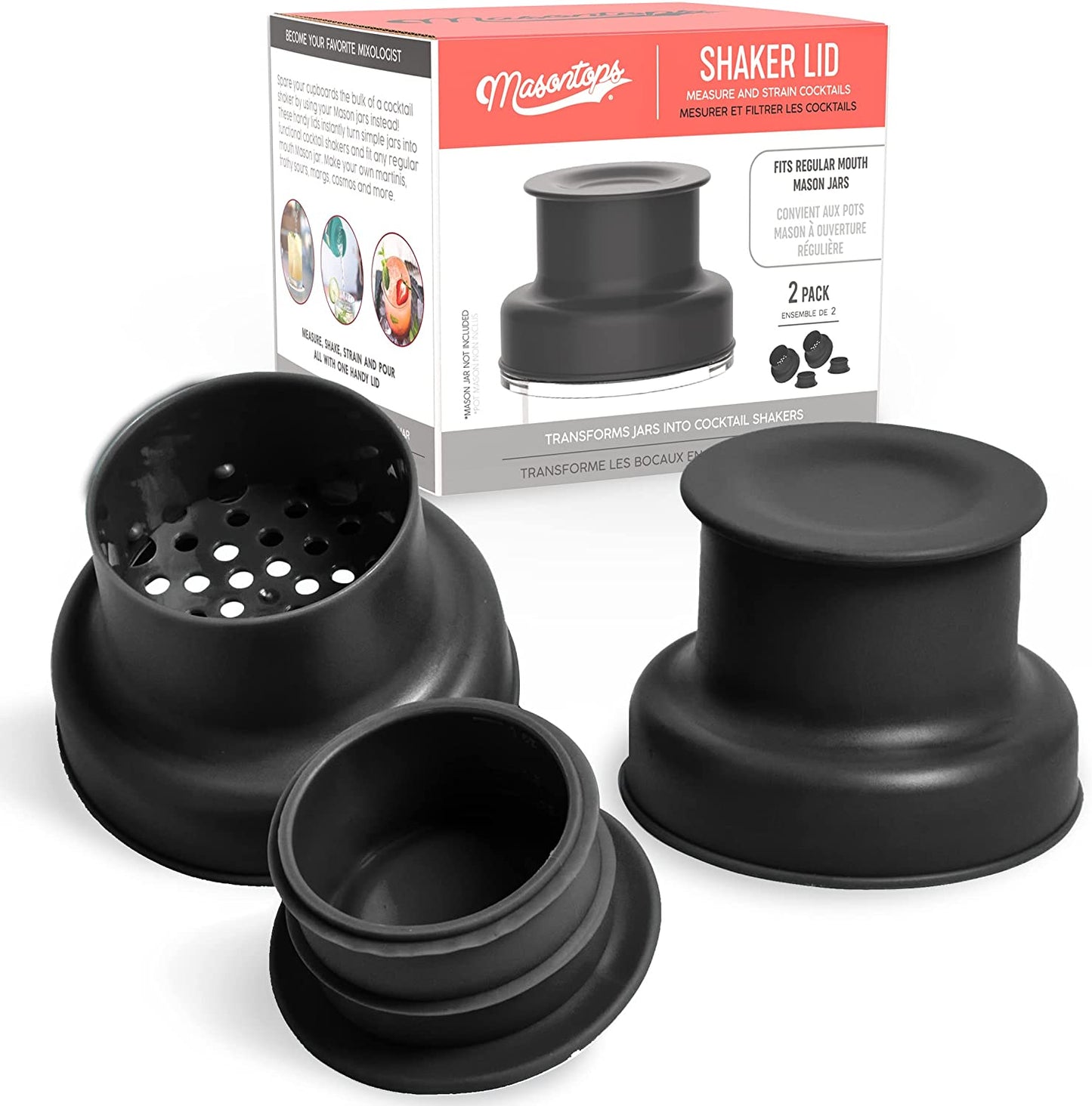 COCKTAIL SHAKER LIDS <BR>Mason Jar Cocktail Shaker Lid, 2-Pack<BR>
