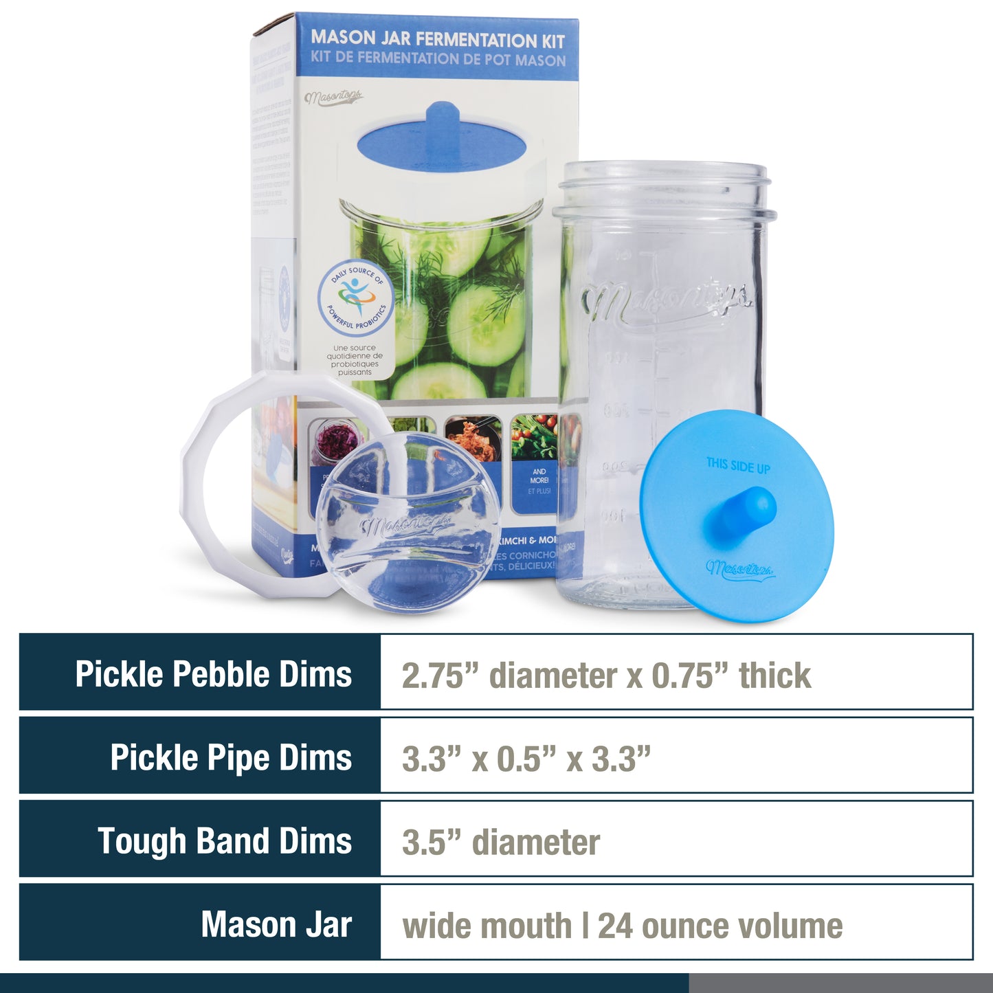 MASON JAR FERMENTATION KIT <BR>Jar, Pebble, Pipe & Band <br>(4-Piece Kit)