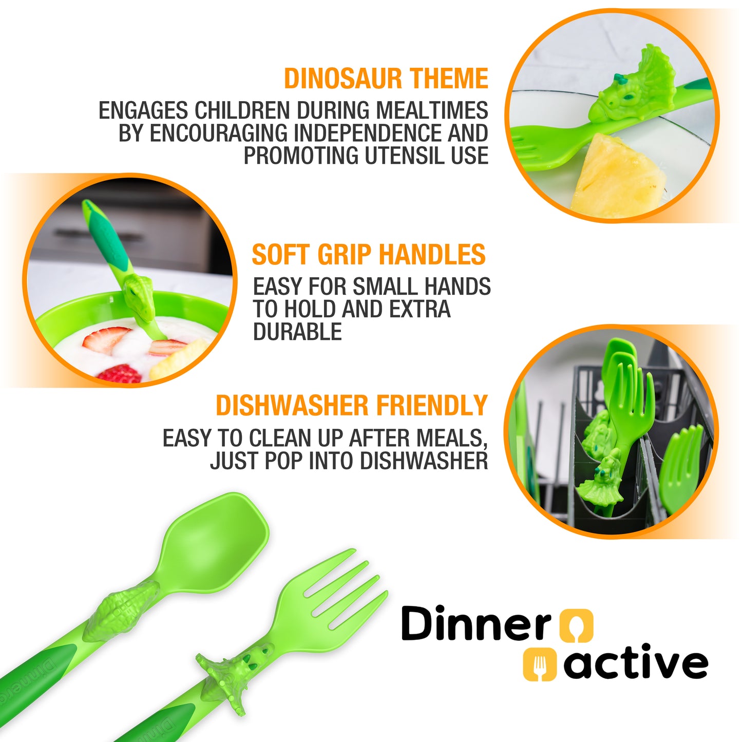 Dinosaur Themed<BR> Utensil Sets for Kids<BR>(2-Piece Set)