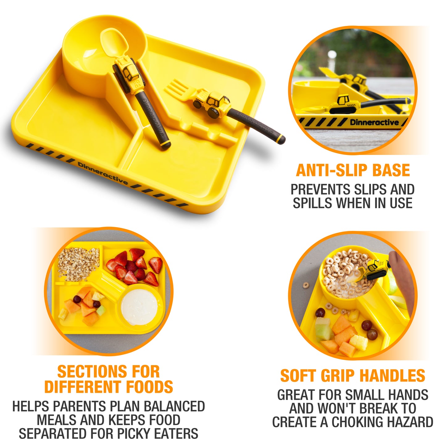 Construction Themed<BR> Dining Sets for Kids<BR> (3-Piece Set)