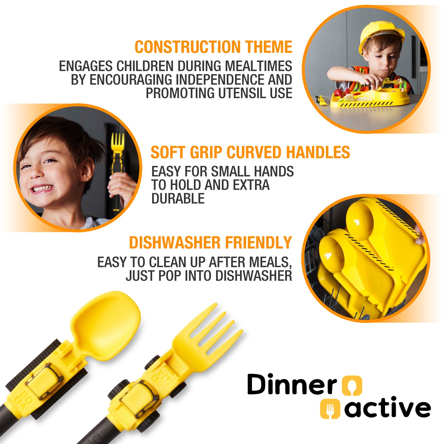Construction Themed<BR> Utensil Sets for Kids<BR> (2-Piece Set)