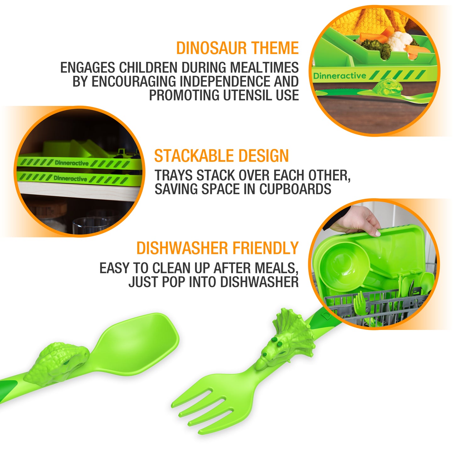 Dinosaur Themed<BR> Dining Sets for Kids<BR>(3-Piece Set)