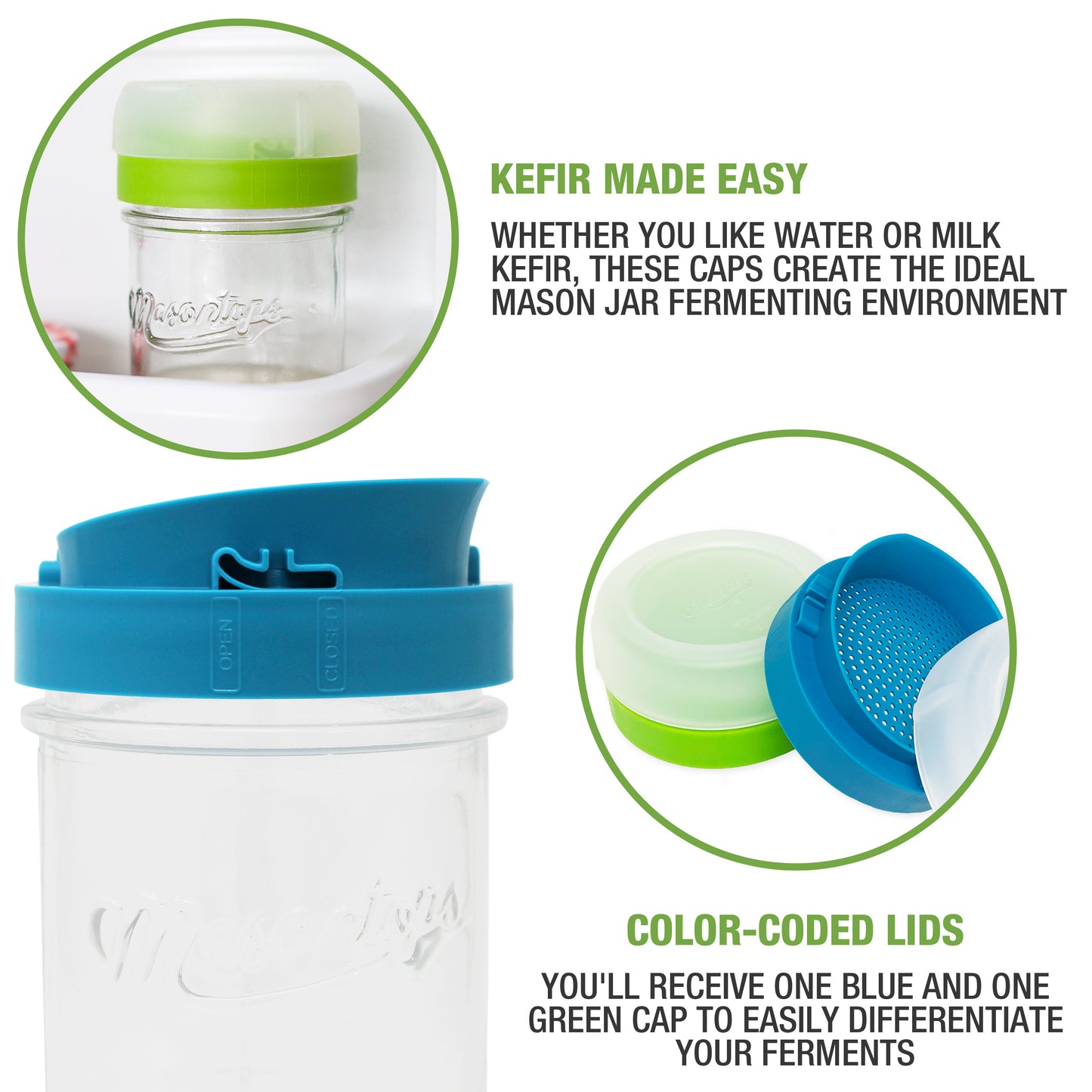 KEFIR CAPS <BR>Grain Activation & Kefir Brewing Lids<BR> (2-Pack)
