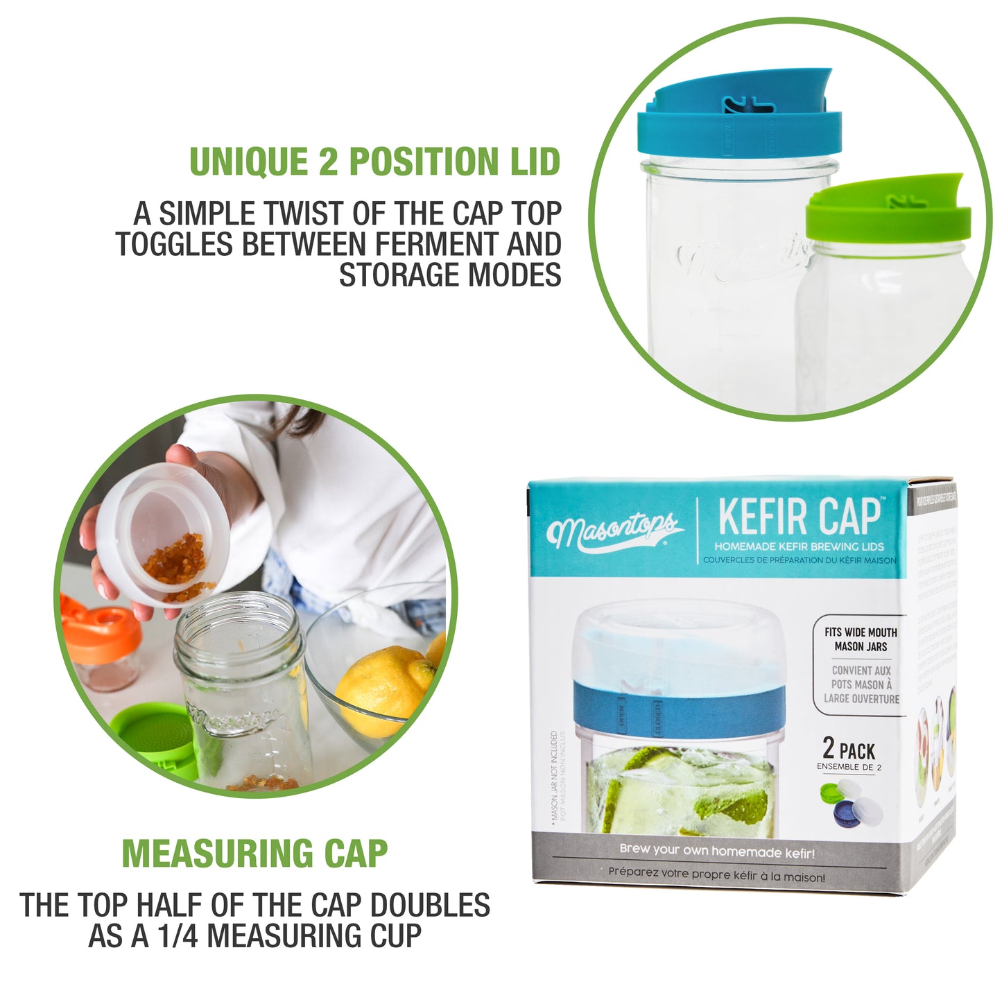 KEFIR CAPS <BR>Grain Activation & Kefir Brewing Lids<BR> (2-Pack)