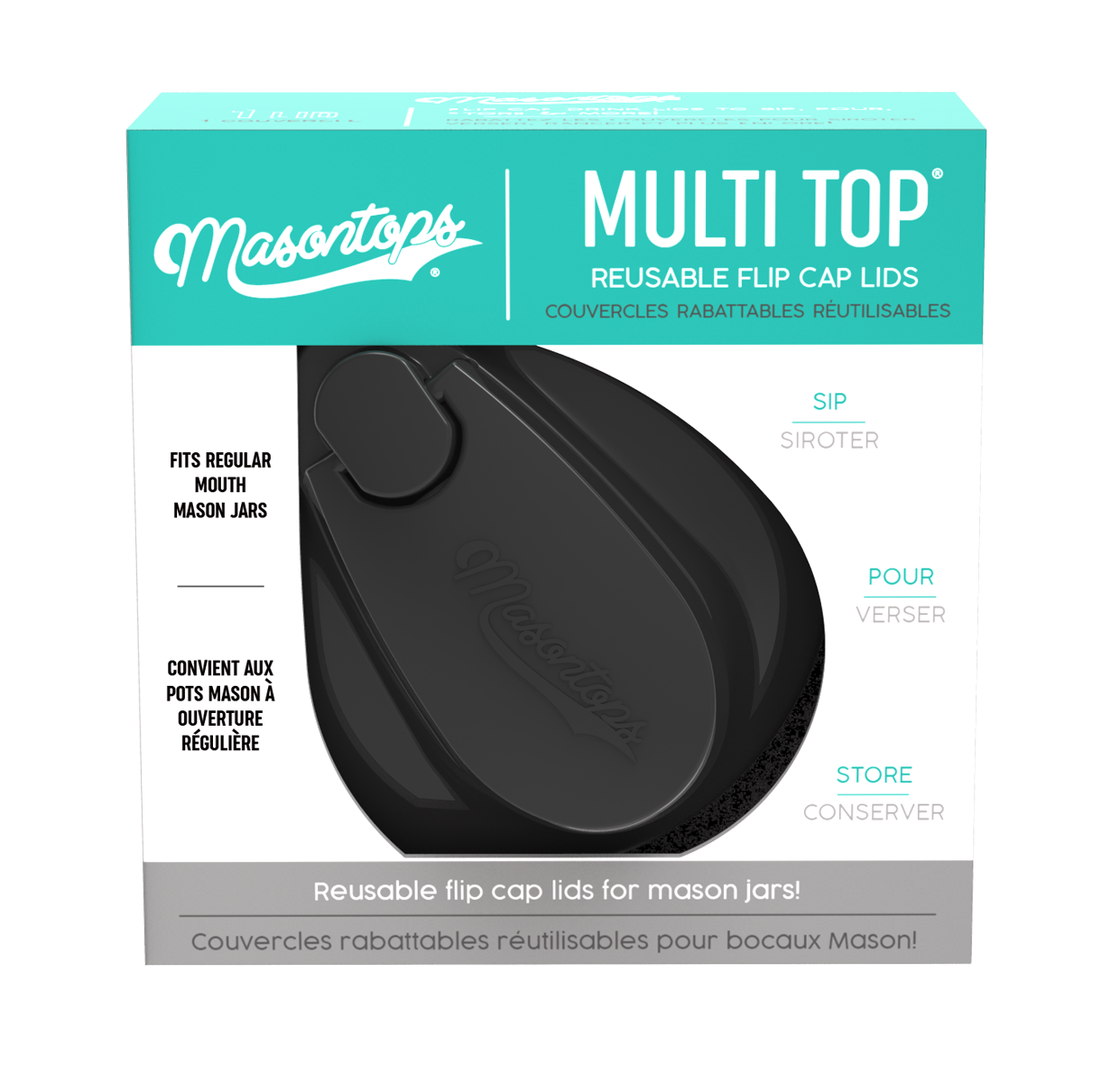 MULTI TOPS <BR> Sip, Pour, and Store Lids <BR> (BLACK, SINGLE)