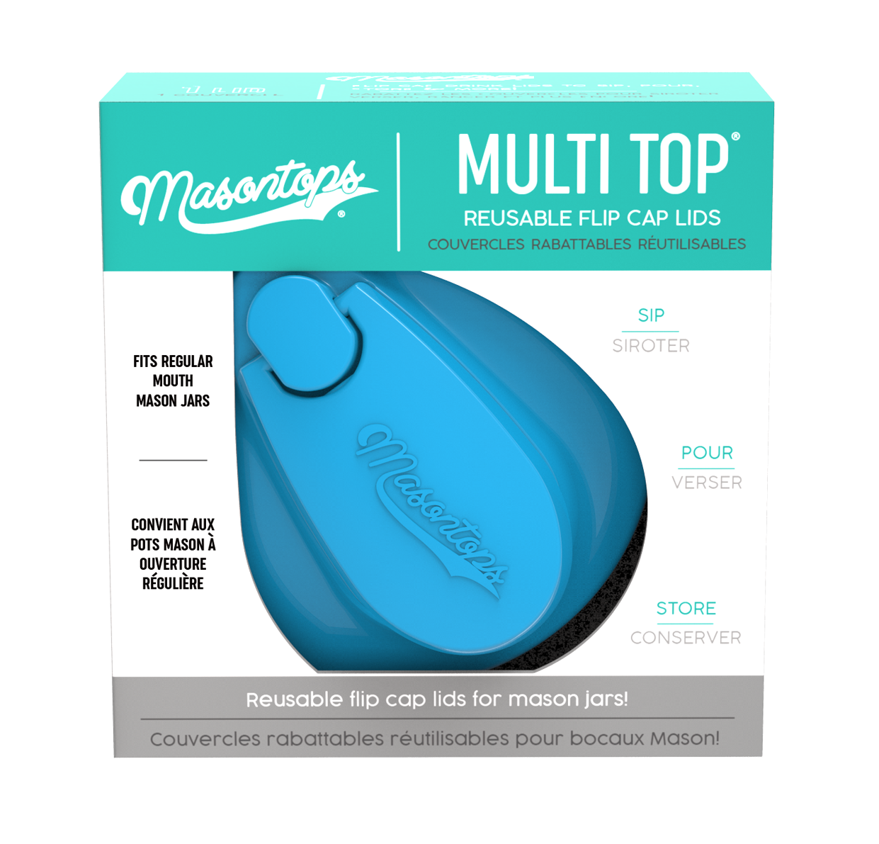 MULTI TOPS <BR> Sip, Pour, and Store Lids <BR> (BLUE, SINGLE)