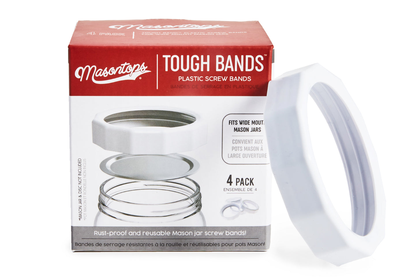 TOUGH BANDS <BR>Plastic Mason Jar Screw Bands <BR>(4-Pack)