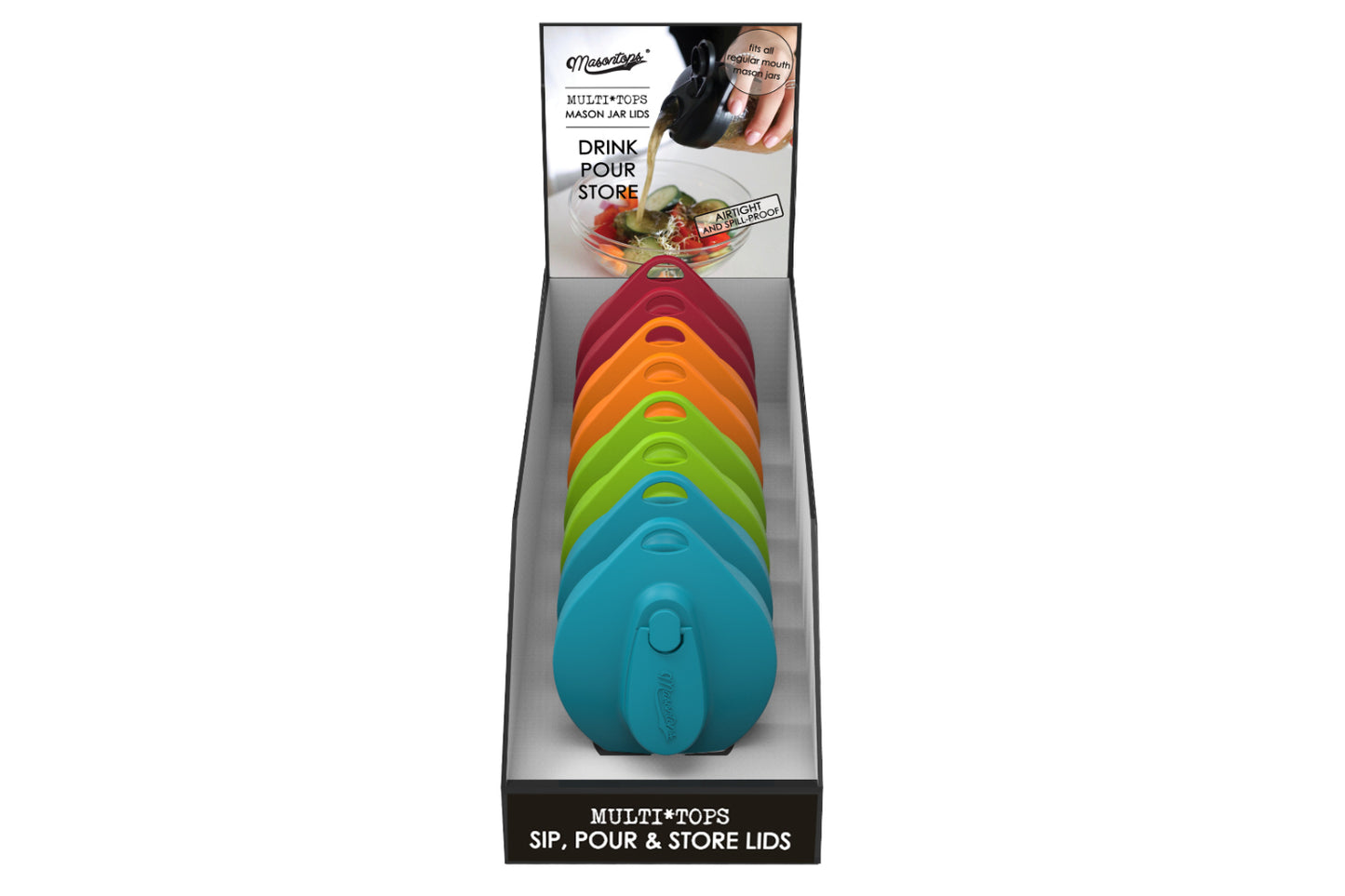 MULTI TOPS <BR> Sip, Pour, and Store Lids <BR> (PDQ of 8)
