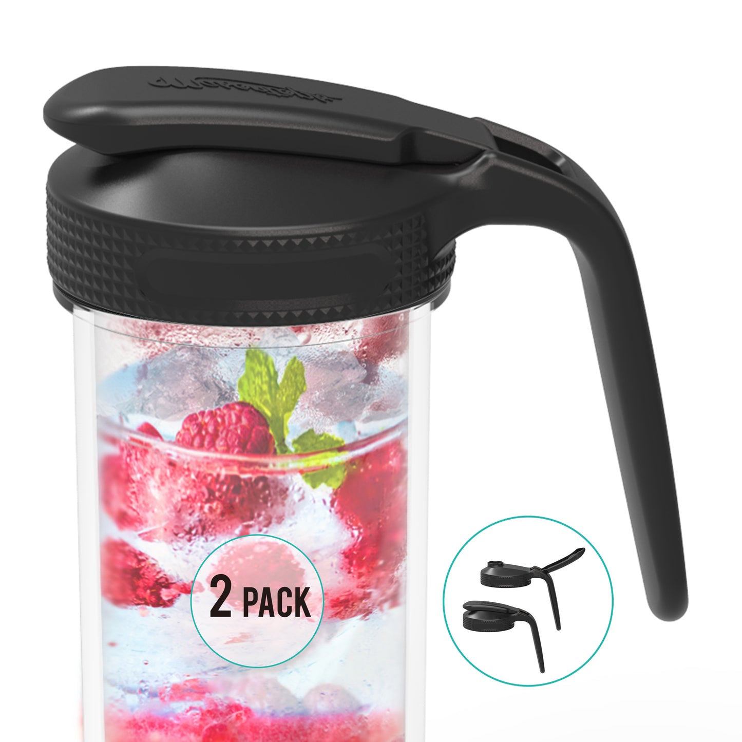MULTI TOP WITH HANDLE<BR> Flip Cap Pitcher Lids <BR> (2-PACK BLACK)