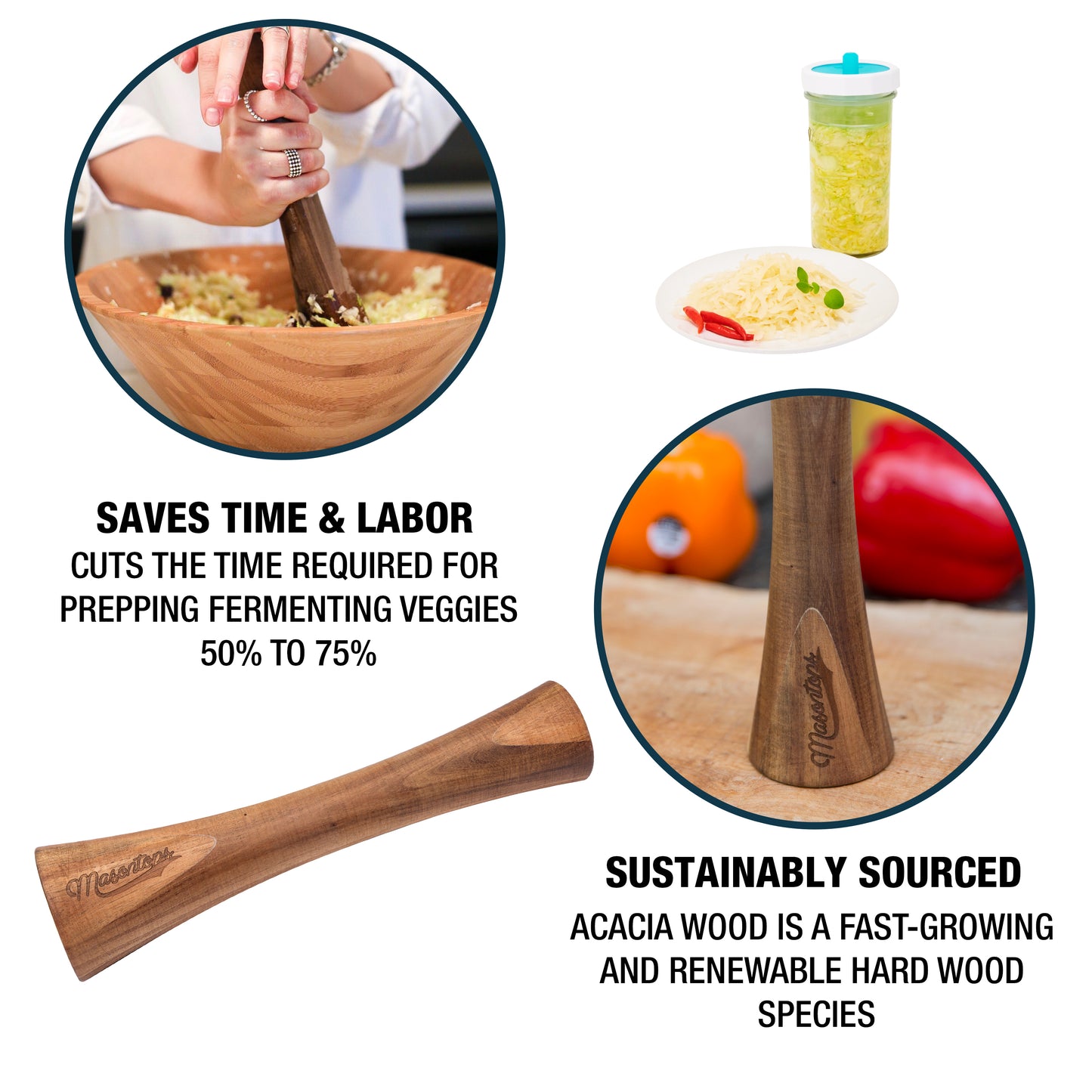 PICKLE PACKER <BR>Acacia Vegetable Tamper <br>(Single)