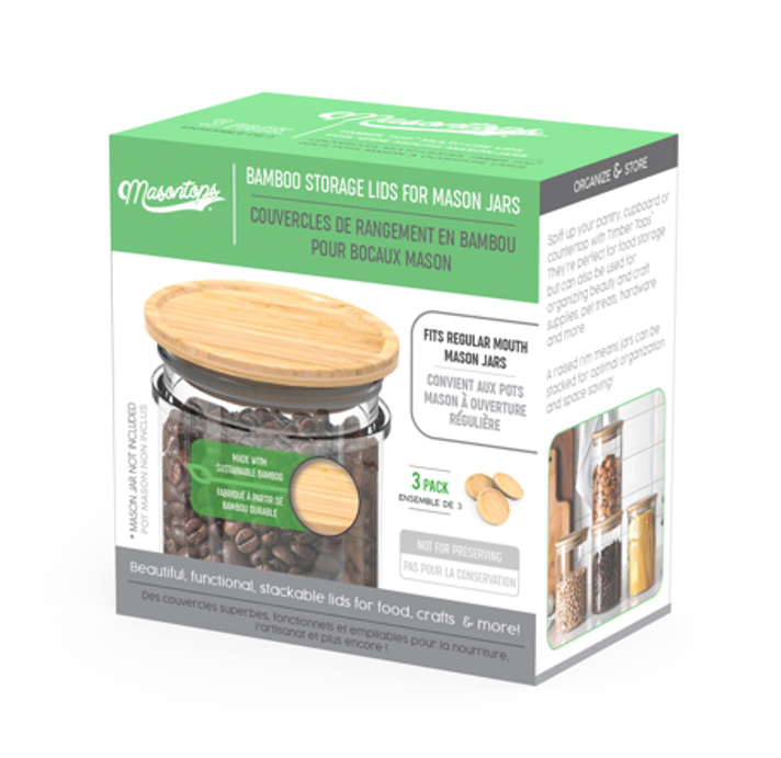 TIMBER TOP <BR>Bamboo Storage Lids for Mason Jars<BR> (3-Pack)