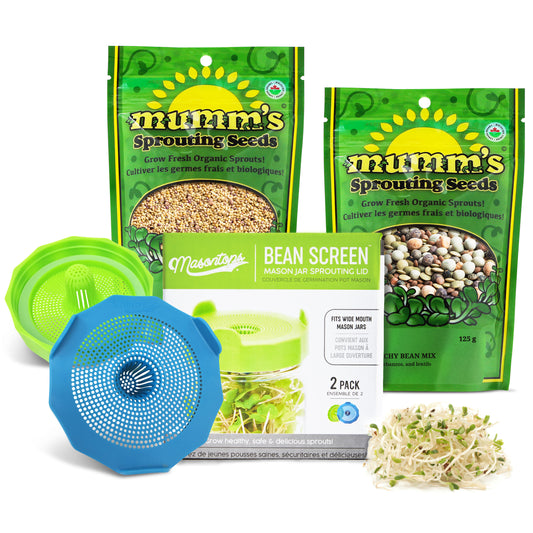 BEAN SPROUTING STARTER KIT<BR> Bean Screens, Sprouting Seeds<BR>(4-Piece Kit)