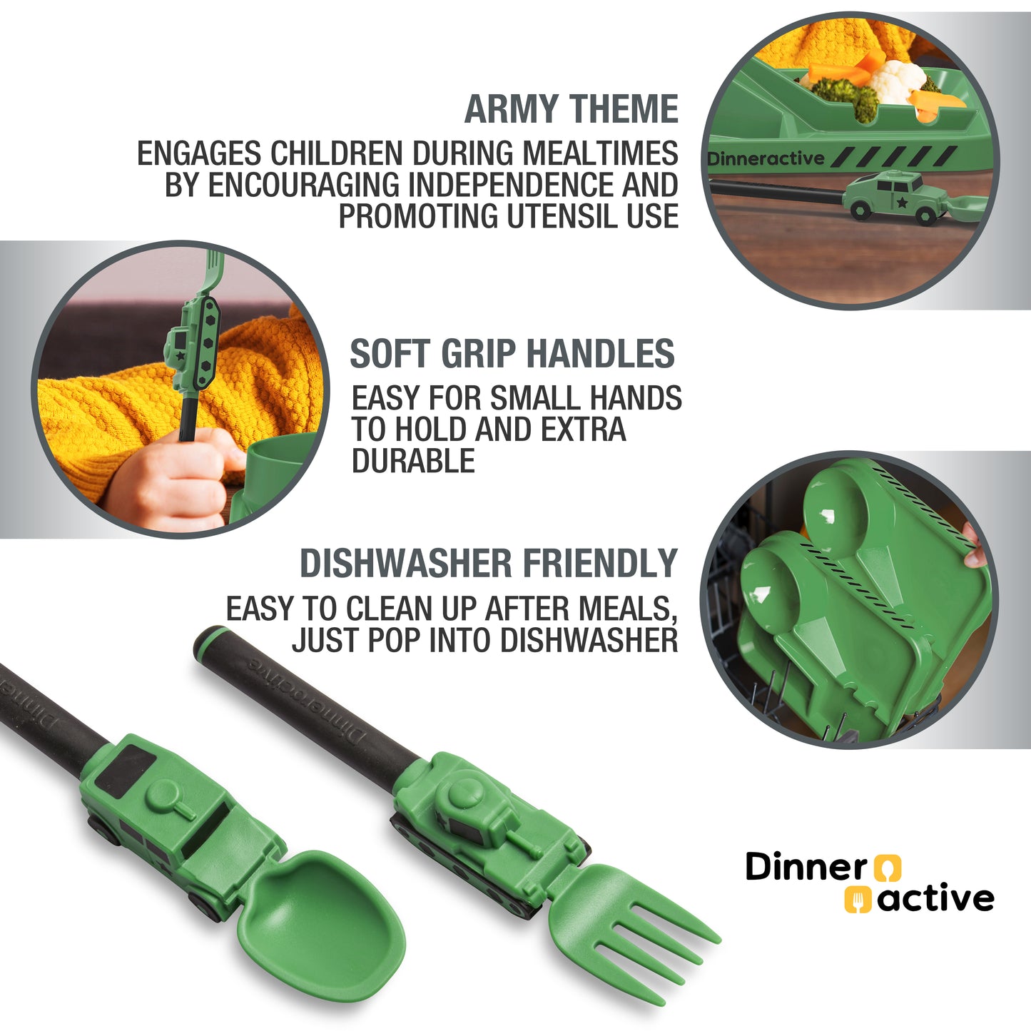 Army Themed<BR> Utensil Sets for Kids<BR>(2-Piece Set)